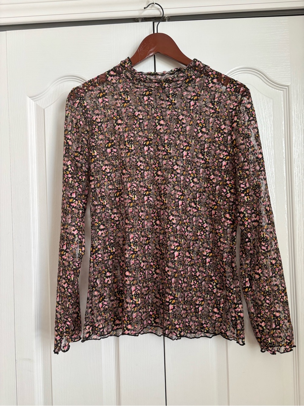 Jade by Jane Women's Floral Mock Neck Long Sleeve Top - Pink & Black cottagecore